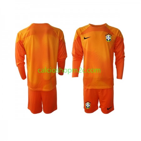 Brasile Portiere Bambino Maglia Trasferta World Cup 2022 Manica Lunga (+ Pantaloncini)